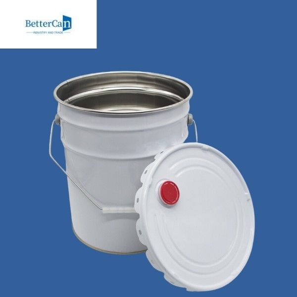 20L Round Metal Paint Bucket White Exterior With Metal Cover