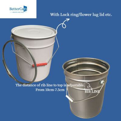White 20L Pail Bucket , Stackable 20 Liter Steel Drum With Steel Handle