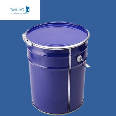 Blue 5 Gallon Metal Paint Bucket , Round Metal Pail With Handle