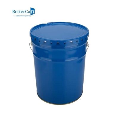 Durable Painted Tin Buckets ,  Blue Empty Metal Pail With Lock Ring