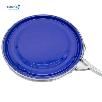 Durable Painted Tin Buckets ,  Blue Empty Metal Pail With Lock Ring
