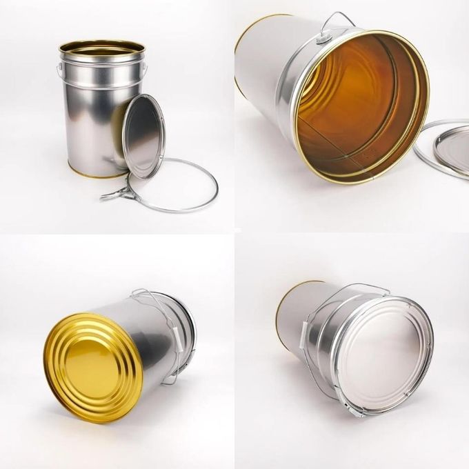 Gold Empty 5 Gallon Buckets , Round 20L Tin Bucket Pail